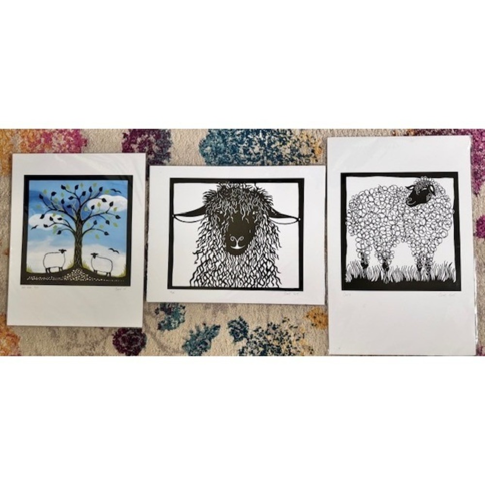 Artist Clare Sheep Art Prints Set of 3 Our Tree Limited Edition Moe Smile
